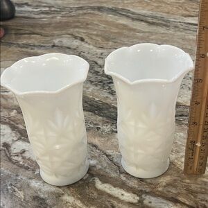 White Decorative Milk Glass Bud Vases - Set of 2